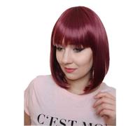 Prettyland Perruque Moyenne naturels Carré Bob Frange Raide Wig Cheveux Courte Prune Rouge Aubergine C2436