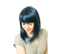 Prettyland Perruque Soyeuse Raide Droite Coupe Moyenne Look Naturel avec Volume lisse Bleu & Noir Mixte C180