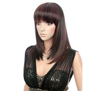 Prettyland Perruque Soyeuse Raide Droite Coupe Moyenne Look Naturel avec Volume lisse Brun-Noir strié C721