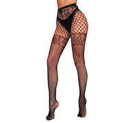 PrettyLoveHose Collant Ceinture Résille Large Effet Bas Floral Noir