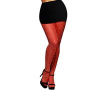 PrettyLoveHose Collant Résille Classic Diamant Crystal Strass Stars (Noir, Rouge, Blanc, Chair) (Rouge)