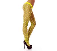 PrettyLoveHose Collant Résille Large Big Size (Noir, Beige, Blanc, Jaune, Bleu, Rose, Rouge) (Jaune Fluo)