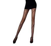 PrettyLoveHose Collant Voile Noir Effet Fin Rubans Fantaisie Géométriques