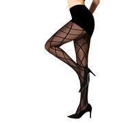 PrettyLoveHose Collant Voile Noir Effet Jacquard Rubans Ligne Fantaisie Taille unique 16905