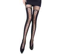 PrettyLoveHose Collant Voile Opaque Jacquard Lacet Noeud Noir