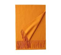Prettystern 200cm long Echarpe en laine uni-colore avec franges pour automne hiver chaud homme et femme Jaune