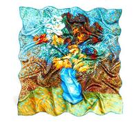 Prettystern 90cm étole carré Foulard Chale en Soie Tableau Imprimé Art Fleurs dans un vase bleu