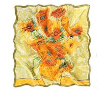 Prettystern 90cm étole carré Foulard Chale en Soie Tableau Imprimé Art - quatorze tournesols dans un vas P723