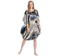 Prettystern Dames Chemise de Nuit en Satin de Soie Longue Tunique Katsushika Hokusai tirages d'art Ybp098 Grande Vague