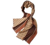 Prettystern Écharpe longue en soie pure pour homme élégante double épaisseur classique business festive franges courtes motif géométrique doré marron AB11