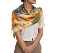 Prettystern Femme 90cm étole-carré Chale en Soie Tableau Imprimé Peinture D´art Gustav Klimt Dame à L'éventail P375 Doré