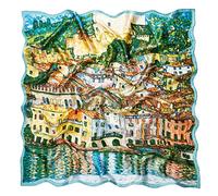 Prettystern Femme 90cm étole-carré Chale en Soie Tableau Imprimé Peinture D´art Gustav Klimt Malcesine Am Gardasee P537