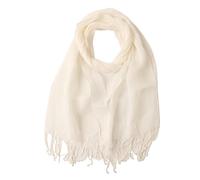 Prettystern Femme Homme 100% Lin Foulard Écharpe uni-coloré franges tissé Printemps et en Été - T10 blanc