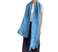 Prettystern Femme longue Echarpe Étole Irisé Taffetas de Soie bicolore printemps ou été Soirée Cérémonie 23. bleu paon