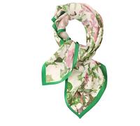 Prettystern Foulard carré en soie 65 cm 100% soie pour femme léger printemps été écharpe en soie vert rose fleurs KS02