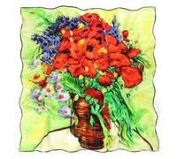 Prettystern Foulard en 90cm carré en Soie avec und tableau du peintre - Vase avec des marguerites et des coquelicots P730