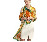 Prettystern Grande-taille étole en Soie Femme Or Foulard pour robe de soirée D'art Monet nénuphars et pont japonais P787