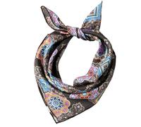 Prettystern Homme Femme Bandana Echarpe été printemps Petit Foulard Carré en Crêpe Satin de Soie 65B Noir multicolore