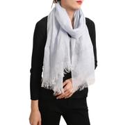 Prettystern longue Écharpe mouchetée cheche 100% Lin couleur unie marbrée Femme Homme Printemps Été Franges T05 Bleu