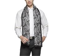 Prettystern Longue Echarpe Sain en Soie Pour Homme Classique à 2-couche Cérémonie Soirée Noir Blanc à Carreaux M04
