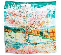 Prettystern P586 Femme 90cm étole carré Foulard Chale en Soie Tableau Imprimé D'art Arbre aux Pêches en fleur (aqua)