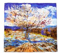 Prettystern P907 Femme 90cm étole carré Foulard Chale en Soie Tableau Imprimé D'art Arbre aux Pêches en Bleu et Violet