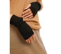 Prettystern Tricot côtelé Mitaine Gants Sans Doigts Unisex Femme Homme en 100% Cachemire Laine à nervure Manchette Manchon Chauffe Noir