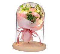 PRETYZOOM 1 Pièce De Rose Éternelle Artificielle avec Couvercle en Verre sans Flamme LED pour Un Jour Éternel avec Châssis en Bois