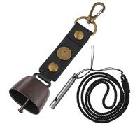 PRETYZOOM 1 Set Clochettes de Randonnée Ours et Sifflet de Survie en Alliage de Titane avec Lanière PU, Avertissement d'urgence Portable pour Camping et Vélo