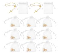 PRETYZOOM 12 Ensembles Bracelet Chapelet Perles et Croix Dorée Mini Porte-chance Religieux Léger pour Baptême Communion Mariage et Cadeaux Fête