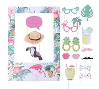 PRETYZOOM 16pcs Hawaï Photo Booth Cadre Tropical Thème Photo Booth Props Cadre Photo Flamingo Ananas Photo Props pour Luau Anniversaire Mariage Summer Pool Party Fournitures