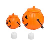 PRETYZOOM 2 Ensembles Seaux Citrouille Lumineux pour Halloween avec Couvercle Lampes Portables et Décoration Fête Citrouille LED pour Garçon Fille Accessoires Suspendus pour Intérieur et