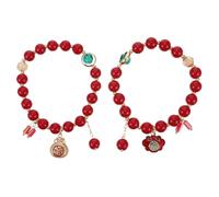 PRETYZOOM 2 Pièces Bracelet en Perles Rouges 2 et 4 Alliage Verre Nouvel An | Léger, Finition Soignée, à Porter Facilement, Style Simple et Élégant, pour Étudiants et Couples