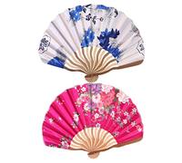PRETYZOOM 2 Pièces Éventails Pliants De Style Japonais Décoratifs Et Créatifs Petits Cadeaux Rose Et Cyan Lot