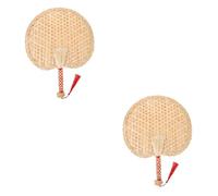PRETYZOOM 2 Pièces mini gland cool portable banque refroidissement rechargeable néon ventilateur fan d'été chinois éventail d'été fait main fans d'été chinois éventails éventail tissé paille