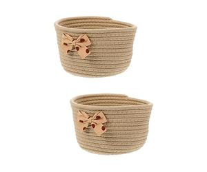 PRETYZOOM 2 Pièces panier de rangement en corde de coton dessus de table panier bébé panier à clés jouet mini panier rangement boite rangement panier de rangement rond petits paniers blanche