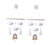PRETYZOOM 2 Pièces Pendentif Mobile Pour Bébé Au Plafond Décor En Macramé Mobile Berceau Arc-en-ciel Décoration De D'enfant Décoration Suspendue à La Maison Suspension Murale Bois