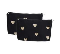 PRETYZOOM 2 pièces Trousse Maquillage Petite Sac Cosmétique Zippé Multifonction Voyage Toiletry Pouch Organisateur pour Femme avec Motif Cœur Noir