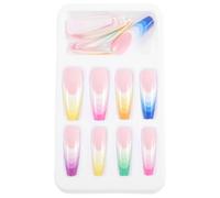 PRETYZOOM 24 pièces Faux Ongles Dégradé Arc-en-ciel Extra Longs Coffin Press Nails pour Filles Nail Art Résistant et Polyvalent