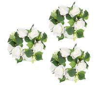 PRETYZOOM 3 Pièces Guirlande De Bougies Bougeoir Votif Couronnes De Fleurs De Mariage Décoratives Ronds De Serviette Fleur Rose Anneau Blanche Fleurs Faites à La Main Habit En Soie Conique