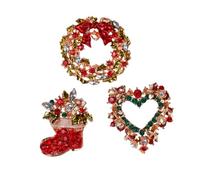 PRETYZOOM 3 Pièces Lot De Broches De Noël Forme Cœur Guirlande Ronde Chaussettes Ornée De Cristaux Épingle à Poitrine Style Aléatoire