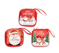 PRETYZOOM 3 Pièces Porte-Monnaie Carré en Métal Rouge pour Noël Fermeture Éclair, Paquet de Rangement Sécurisé pour Monnaie et Bonbons, Décoration Suspendue pour Sapin ou Paquet à Dos