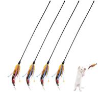 PRETYZOOM 4 Pièces Chat à Clochette, Bâton de Chat Taquinant, Jeu | Plume et Plastique, Anneau Sonore, Bande Textile Colorée Couleur Aléatoire