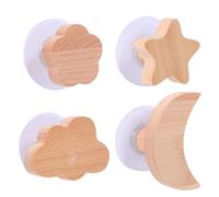 PRETYZOOM 4 Pièces Crochets Muraux en Bois, Étoiles Lune Nuages Fleurs