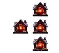PRETYZOOM 4 Pièces Décoration de Noël Maison Enneigée en Bois Lumière | Bois et Acrylique, Boîtier à Piles Vissé, Ambiance Chaude, pour Vitrine, Mini Jardin