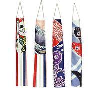 PRETYZOOM 4 Pièces Japonais Carpe Manche à Vent Poisson Drapeau Cerf-Volant Koinobori Décor Suspendu pour Japonais Sushi Bar Izakaya Chambre