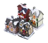 PRETYZOOM 4 Pièces Ornements de Noël Lumineux en Résine, Maison Miniature pour Décoration de Table, Micro-Paysage Délicat pour Fêtes de Noël et Décoration Intérieure