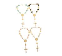 PRETYZOOM 4pièces Bracelet Croix Perle Pour Femme Chapelet Chrétien à Main Bracelet De Prière Décoratif Avec Croix Accessoire Élégant Pour Occasions Diverses