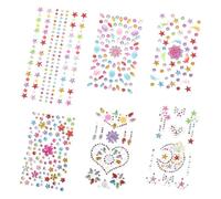 PRETYZOOM 6 feuilles Autocollants Cristaux Visage Garçon Fille Bijoux Temporaires Corps Tatouages Faux Tatouages Safe Festival Glamour Stickers Face Gems