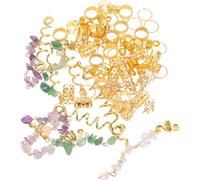 PRETYZOOM 80pièces Bijoux pour Dreadlocks et Tresses Manchettes Dorées avec Pendentifs Pierre Anneaux pour Cheveux Quotidiens